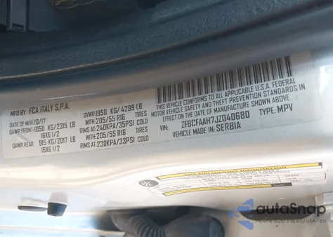 2018 Fiat 500L Pop from USA, damaged, VIN ZFBCFAAH7JZ040680